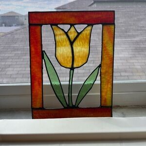 Stained Glass Tulip Panel - Yellow,Green, Orange 9x7 inches Easter 🐣